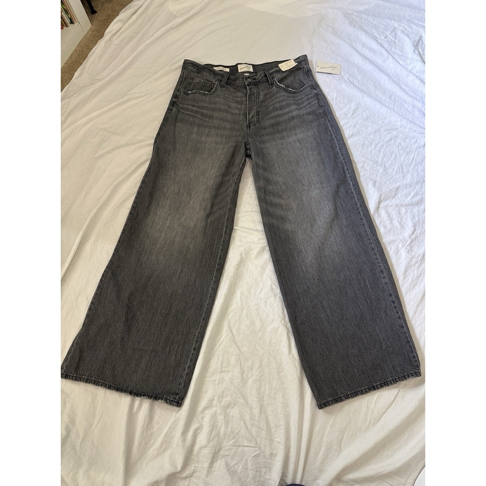 Women's Mid-Rise Super Wide Leg Jeans Universal Thread Black Wash 14 Reg NWT